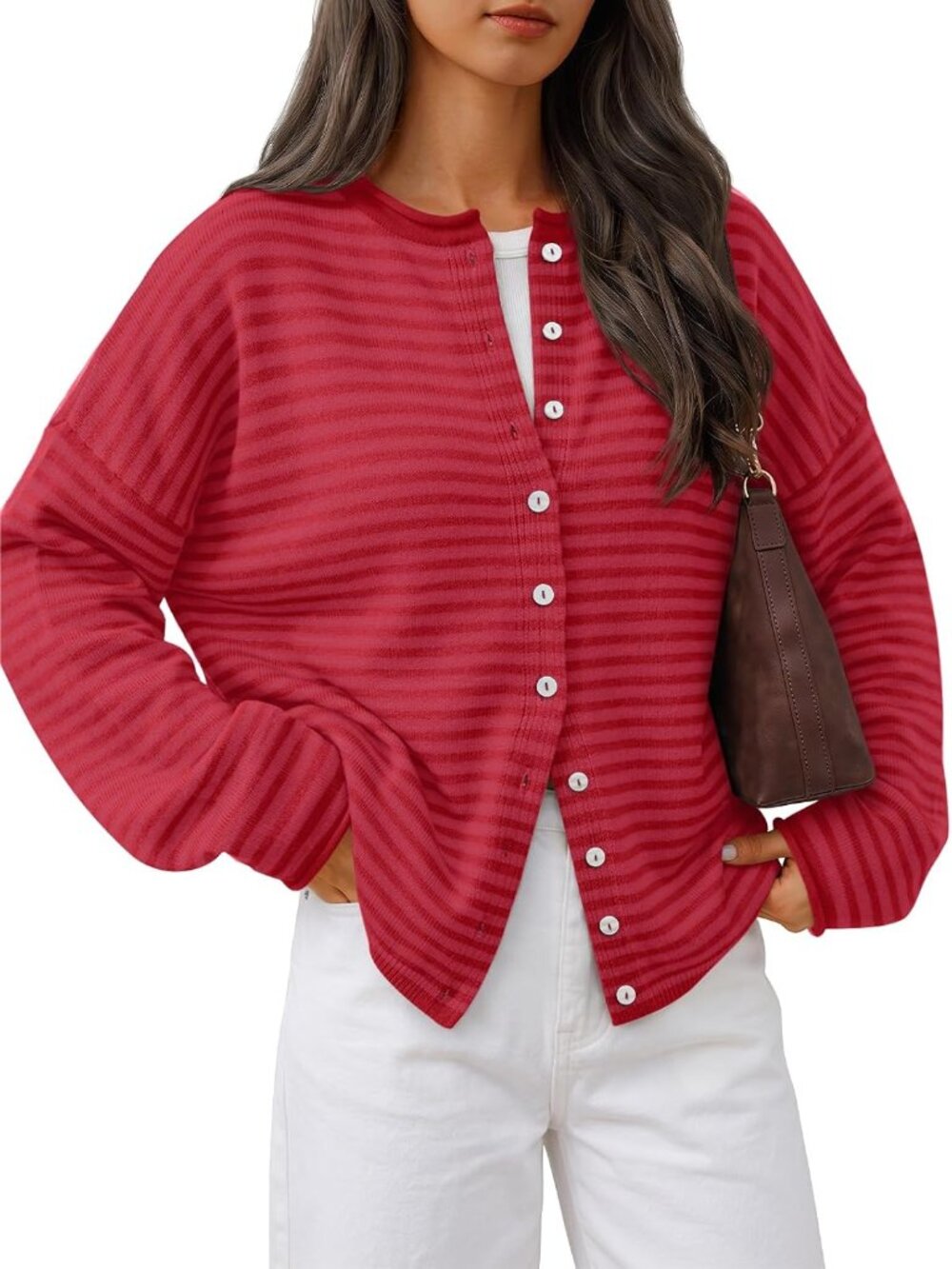 Berry Pink Rolled Edge Cardigan - Versatile Layering for Fall and Spring